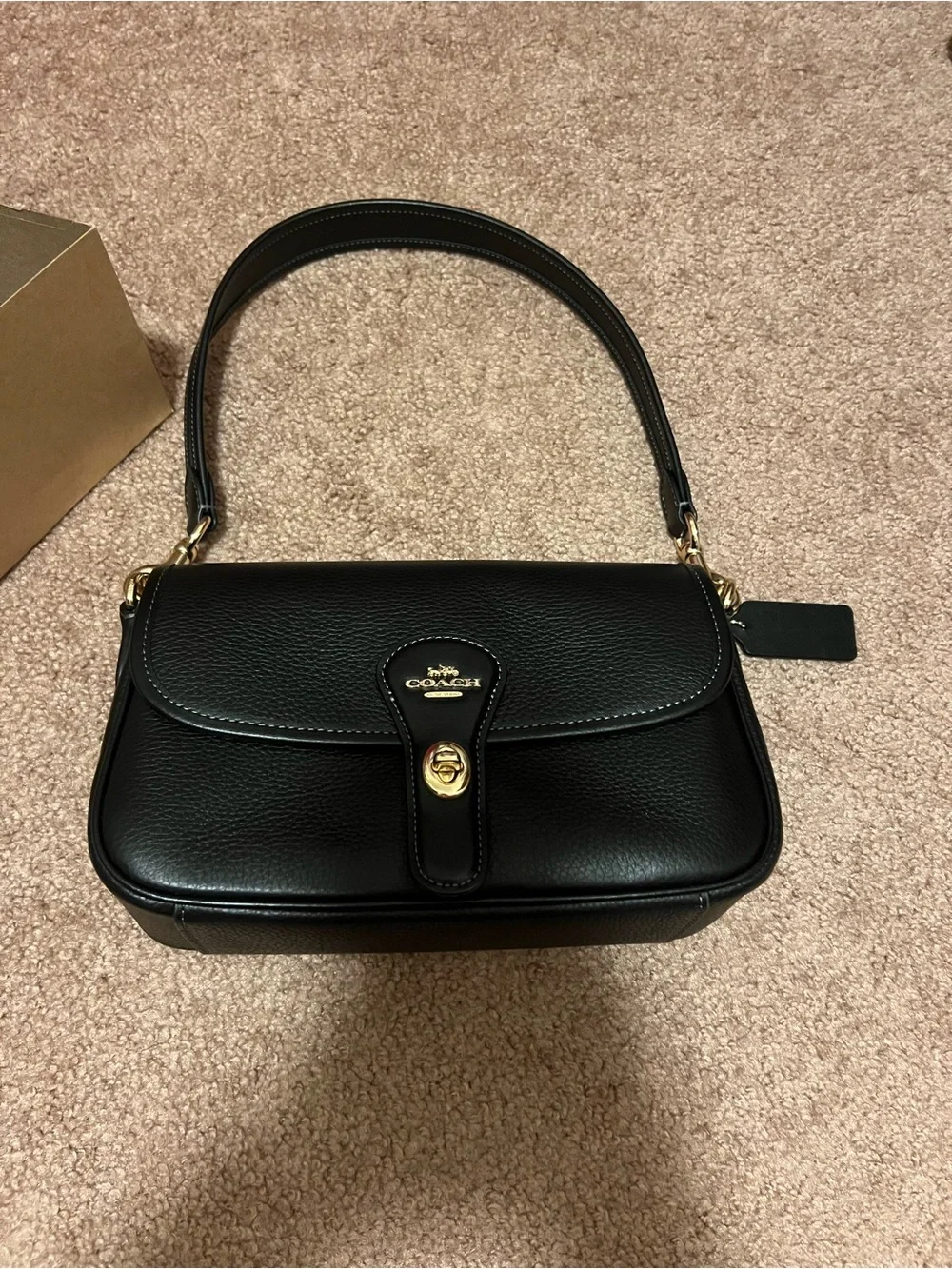 Coach Black Pebble Leather Shoulder Bag with Gold-Tone Hardware